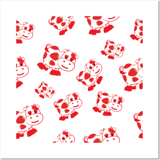 funny strawberry cow seamless pattern Posters and Art
